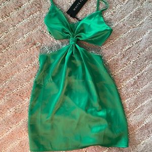 Green fancy satin green mini dress